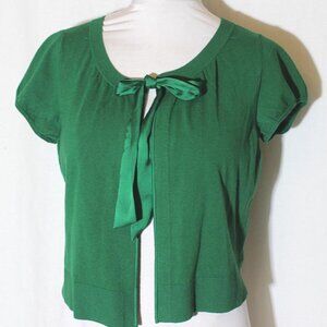 NEW Ann Taylor Loft Cropped Short Cardigan Sweater Satin Trim & Bow sz Small